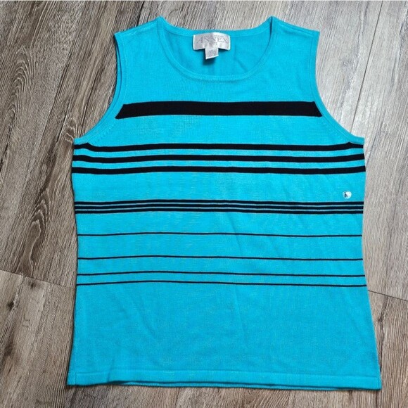 CASUAL CORNER Annex Nautical Striped Teal Blue Knit CottonBlend Shell Tank Top M - Picture 2 of 10